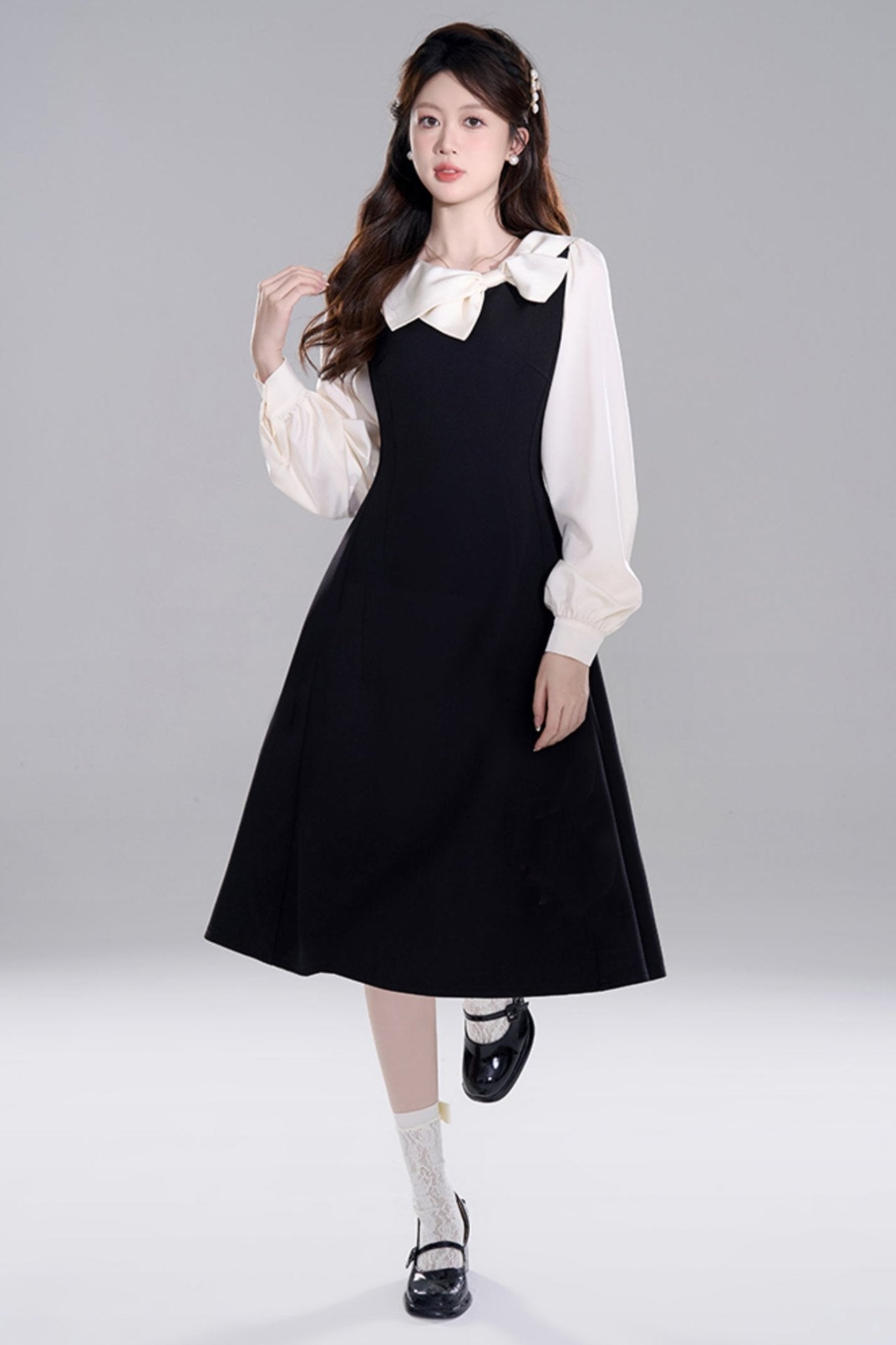 Black Waist Cinch Hepburn Dress
