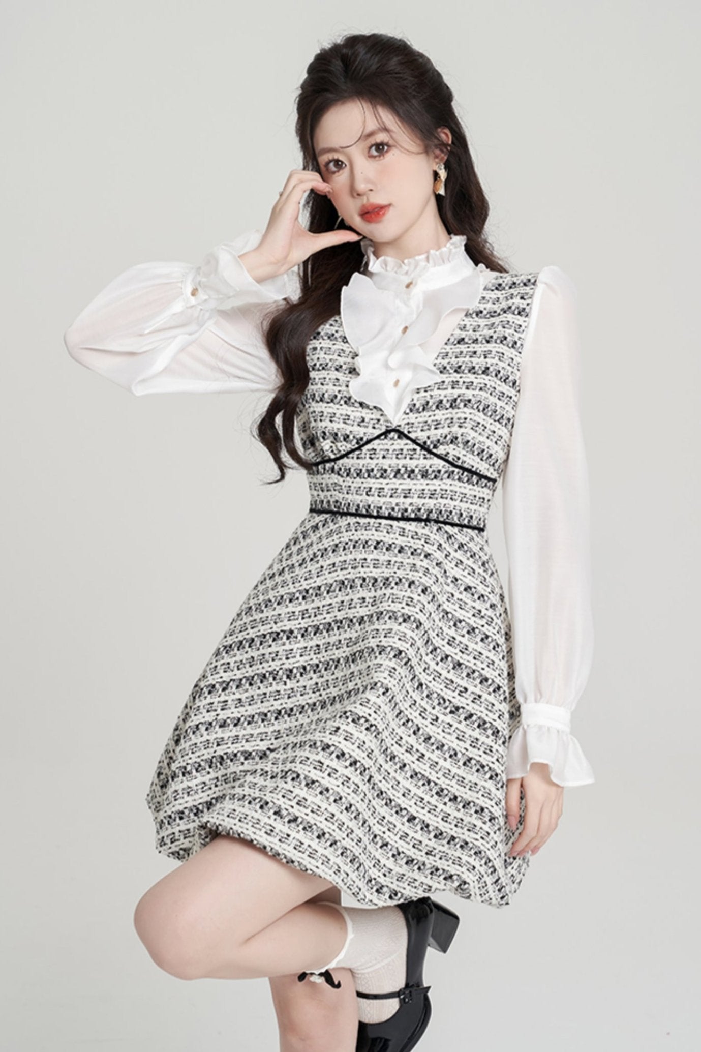 Houndstooth High-end Bud Skirt Dress Set