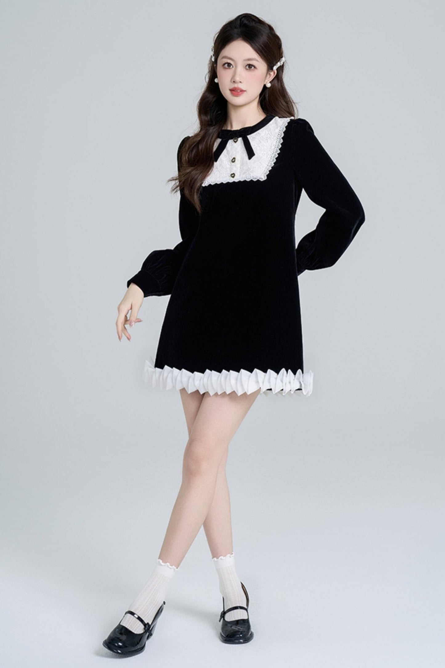 Black Velvet French Retro Dress