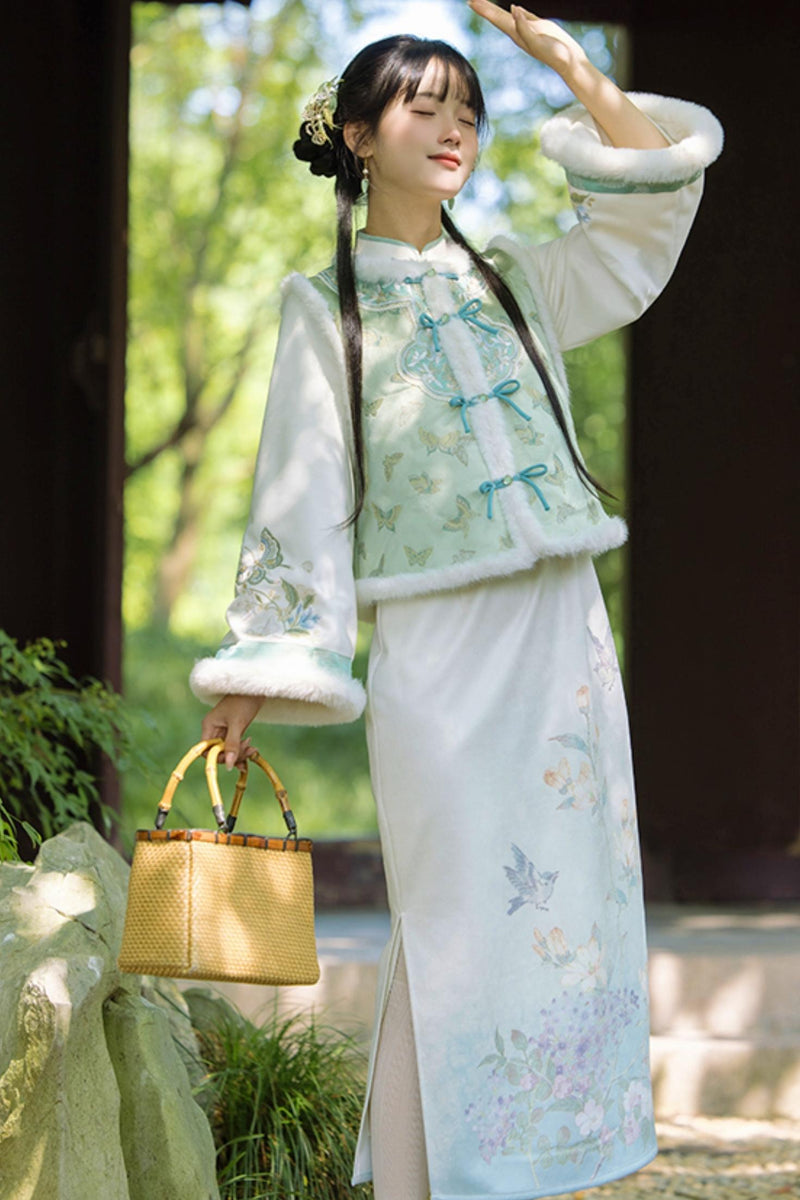 Orchid Butterfly Jacquard Chinese-style Dress Set