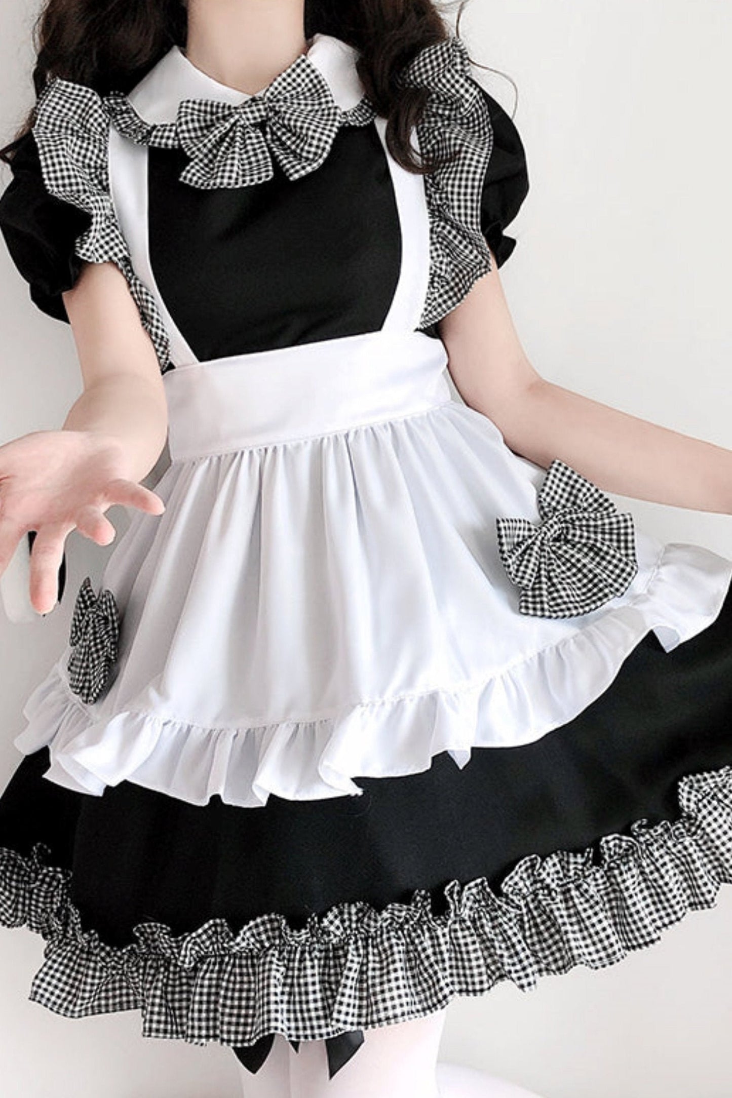 Dress With Apron and Tiara Bow Set