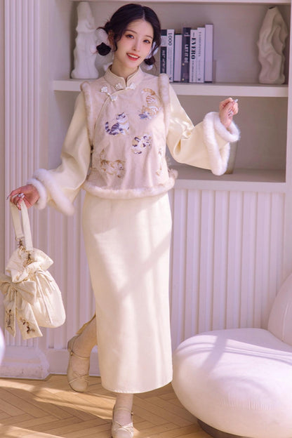 Two Tone Wide Sleeve Chinese-style Dress