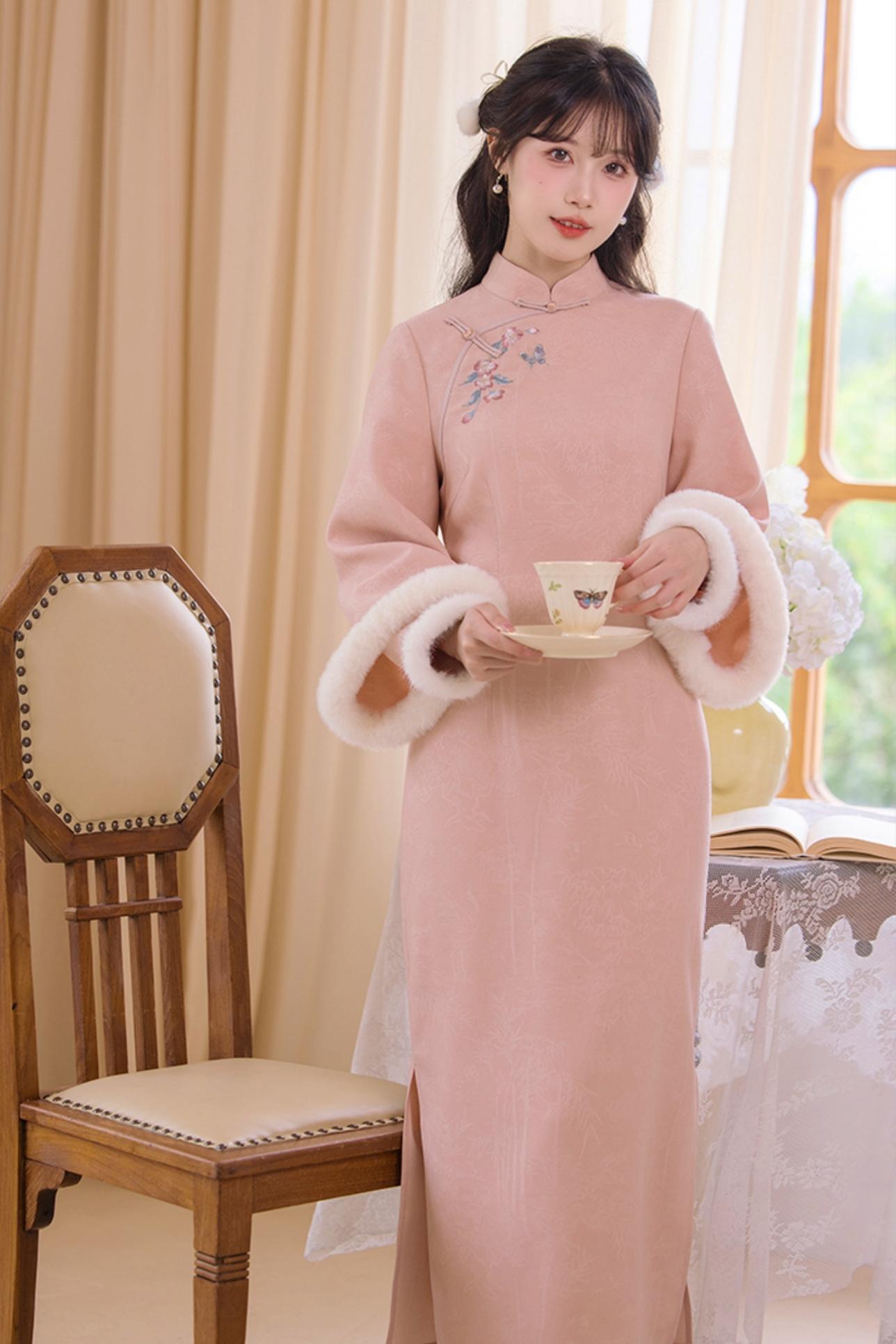 Two Tone Wide Sleeve Chinese-style Dress
