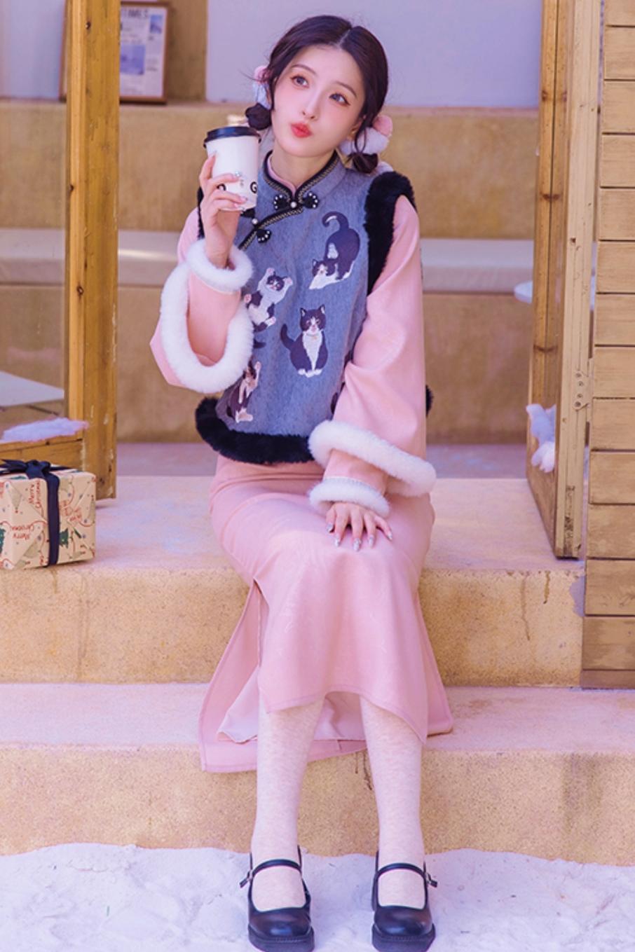 Two Tone Wide Sleeve Chinese-style Dress