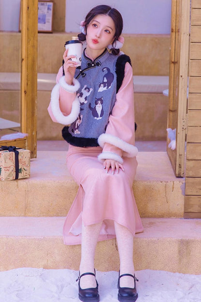 Two Tone Wide Sleeve Chinese-style Dress