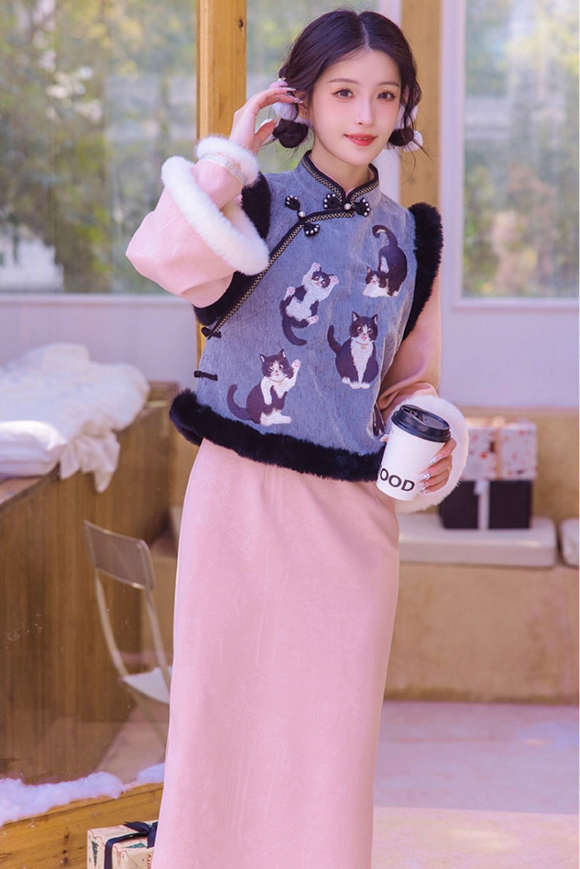 Two Tone Wide Sleeve Chinese-style Dress
