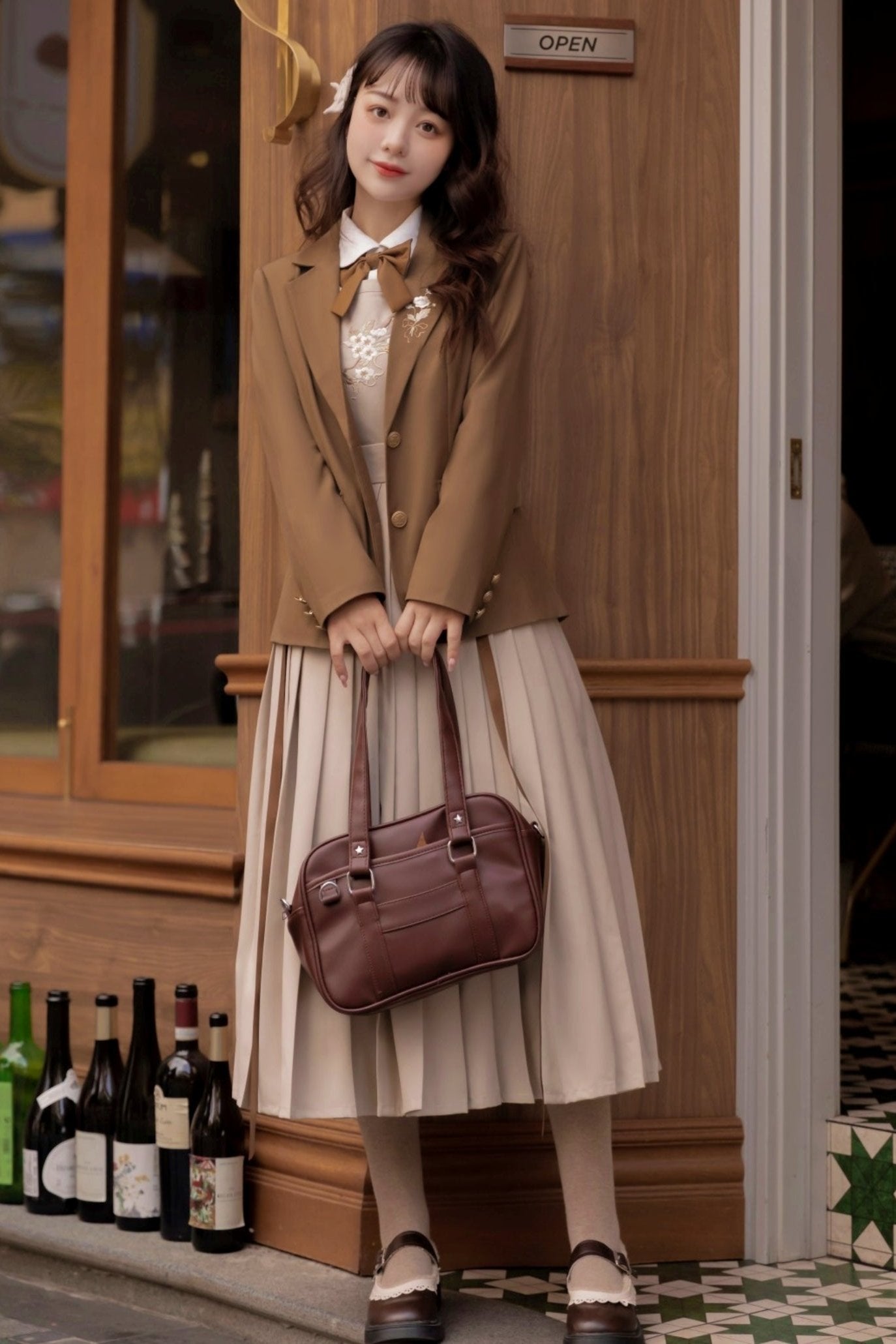 Modified Hanfu College Blazer + Shirt + Suspender Dress