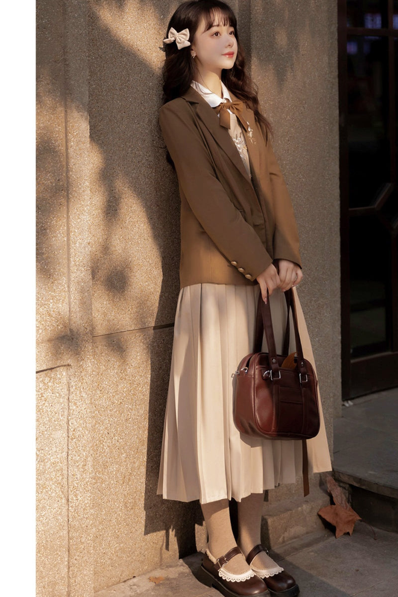 Modified Hanfu College Blazer + Shirt + Suspender Dress