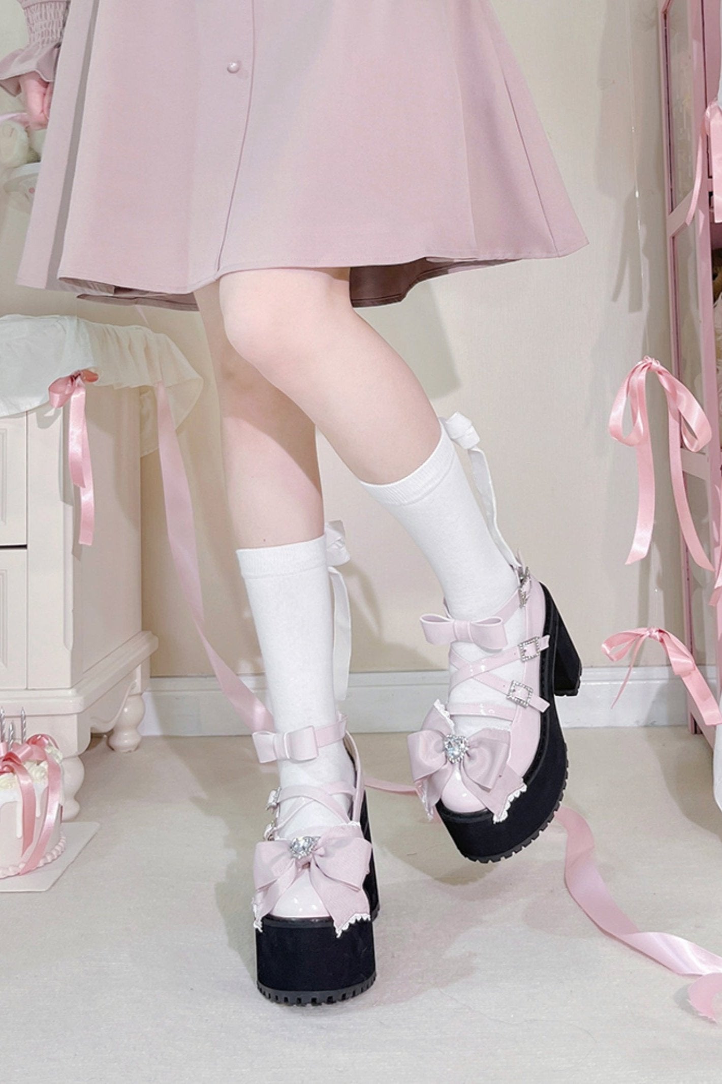 Japanese Block Heel Platform Shoes