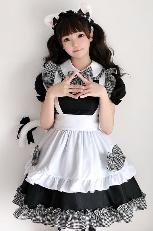 Dress With Apron and Tiara Bow Set