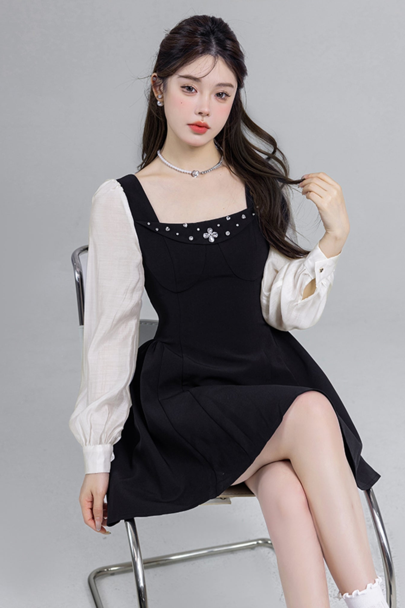 Black Two-piece Square Neck Dress