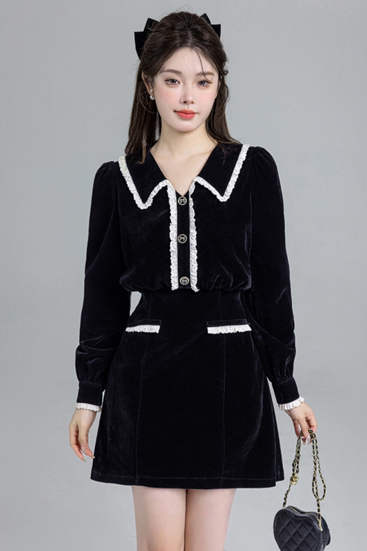 Black Velvet Doll Collar Dress