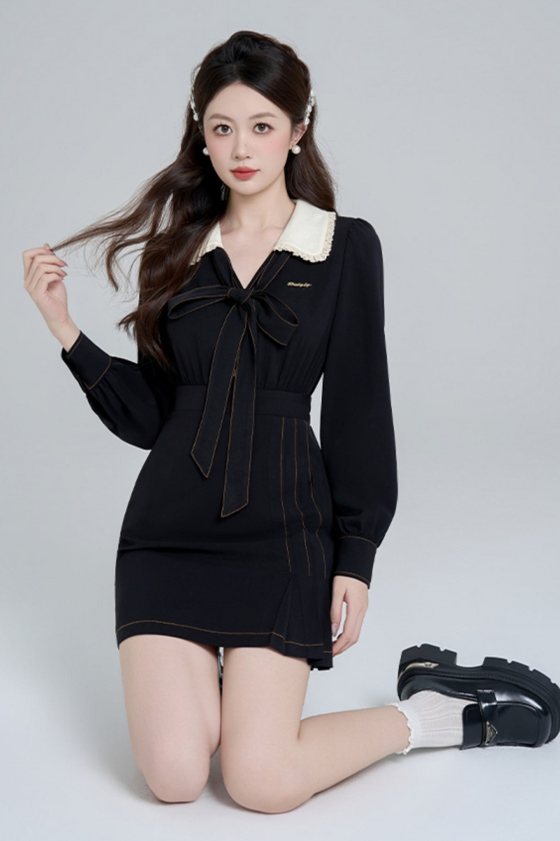 Temperament Black Doll Collar Dress