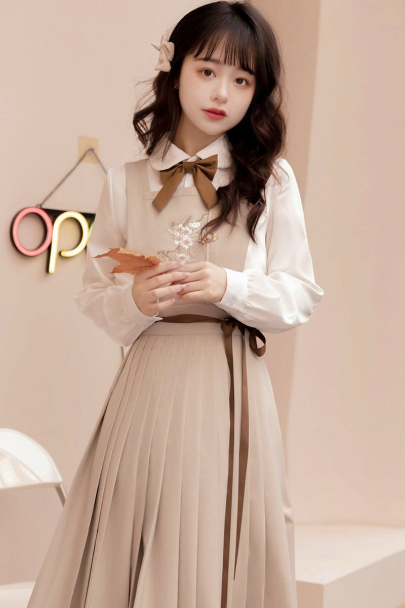 Modified Hanfu College Blazer + Shirt + Suspender Dress