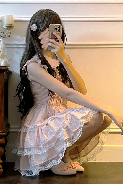 Flutter Sleeve Pink Lace Princess Dress