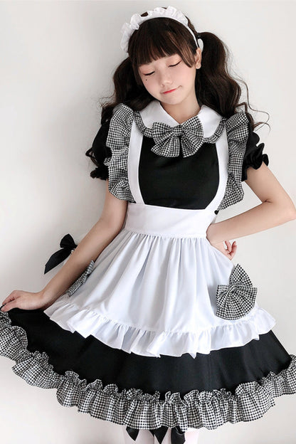 Dress With Apron and Tiara Bow Set