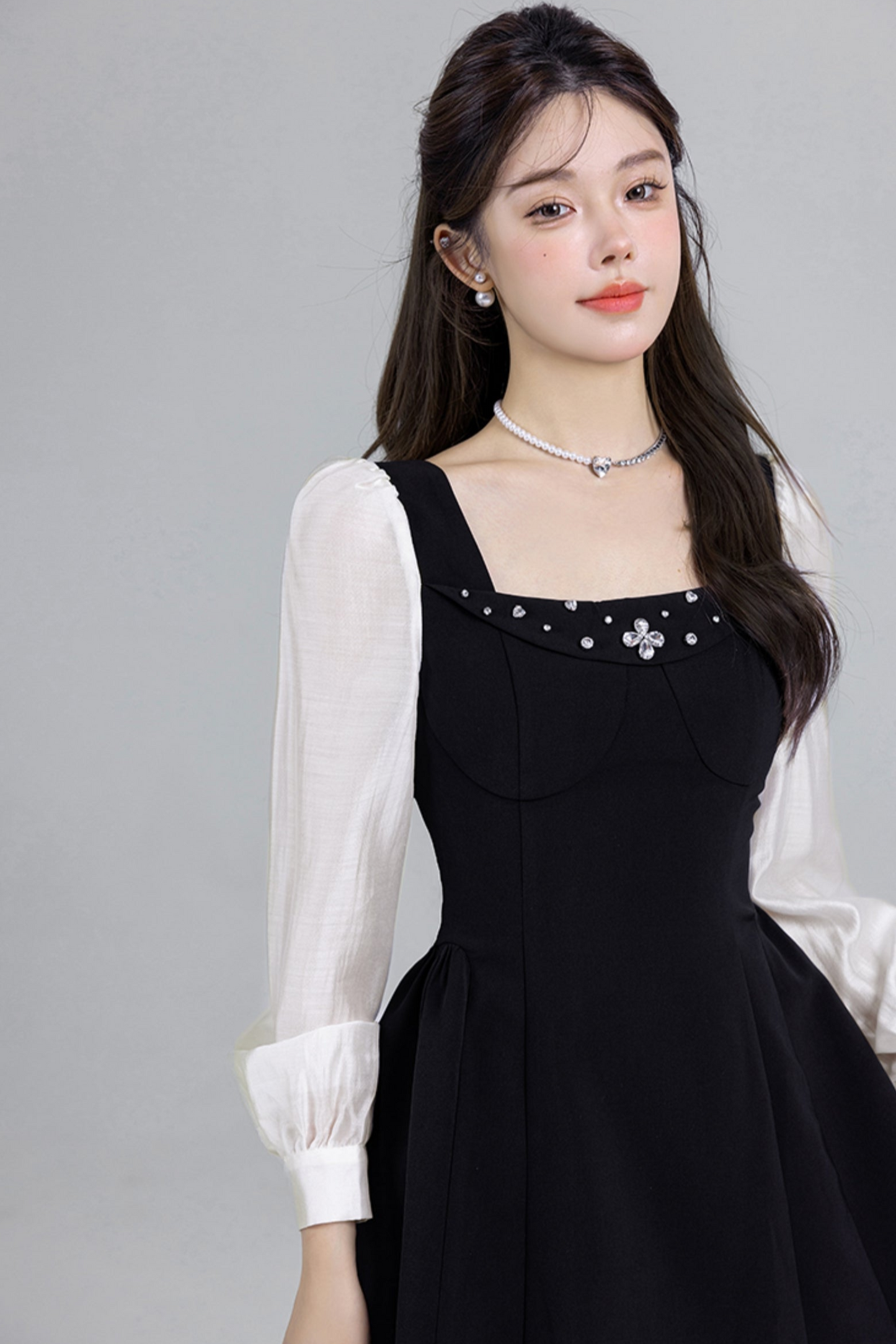 Black Two-piece Square Neck Dress