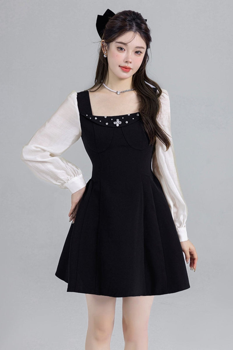 Black Two-piece Square Neck Dress