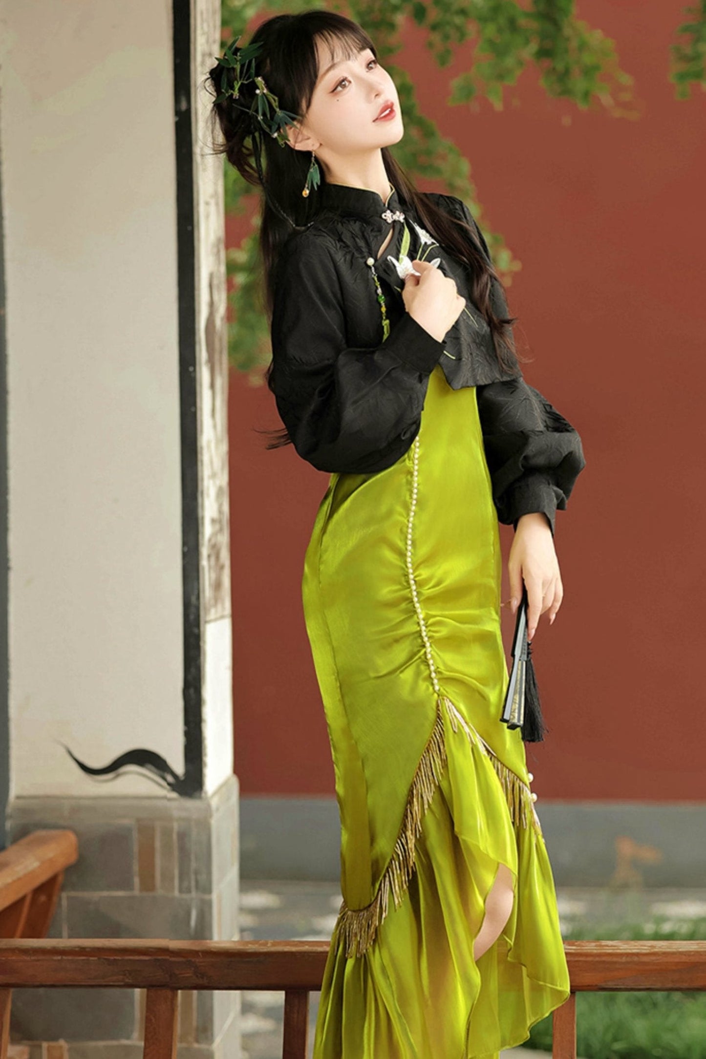 Chinese-style Fishtail Skirt + Short Top