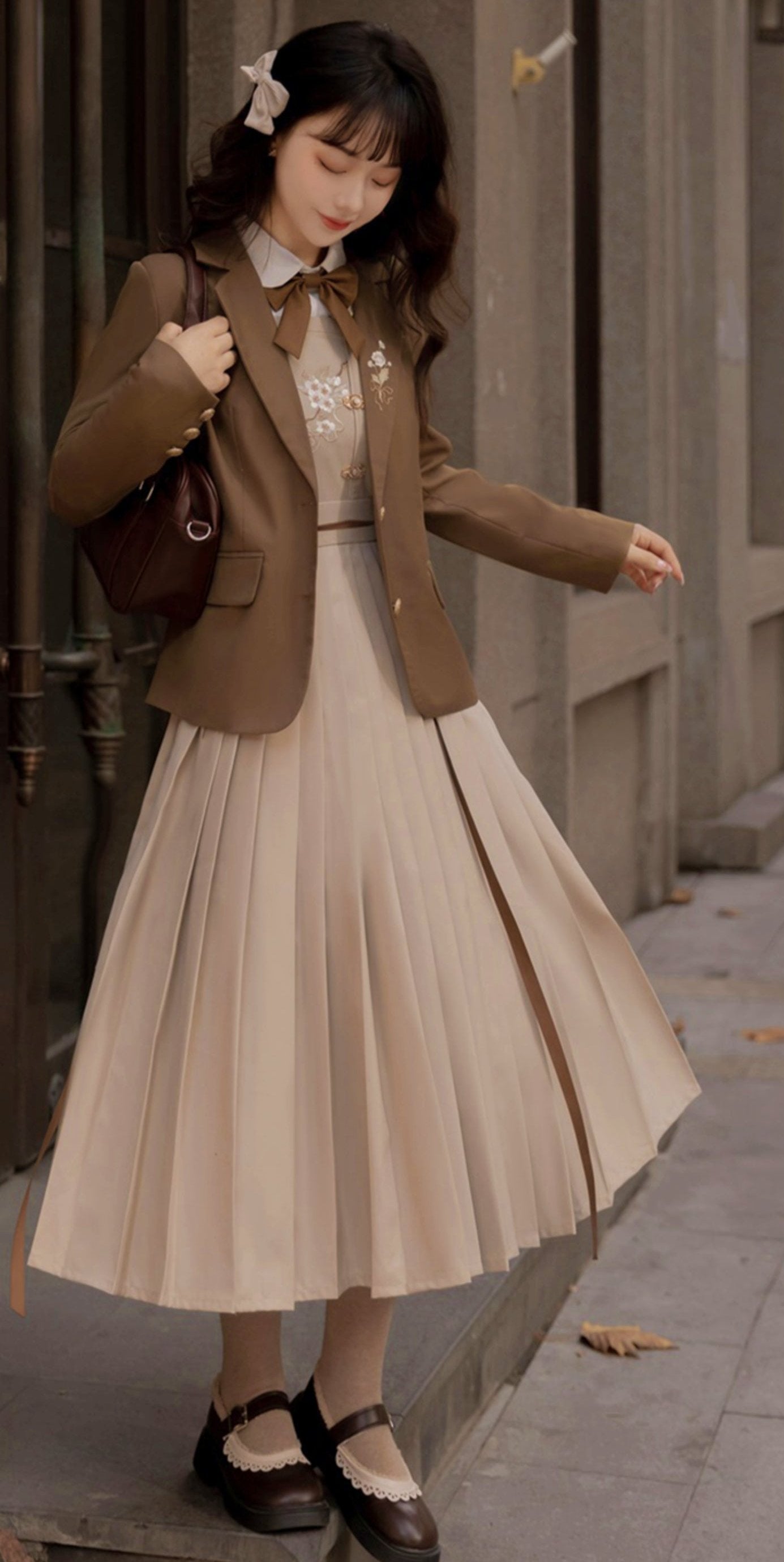 Modified Hanfu College Blazer + Shirt + Suspender Dress