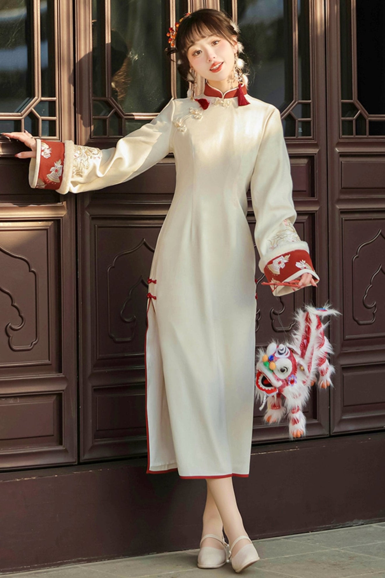 Modified Red Chinese-style Vest + Long Dress