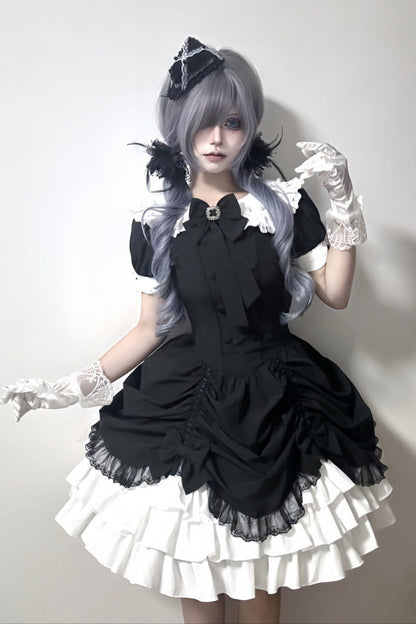 [limited Quantity] Gothic Dark Doll Lolita Black Ribbon Dress