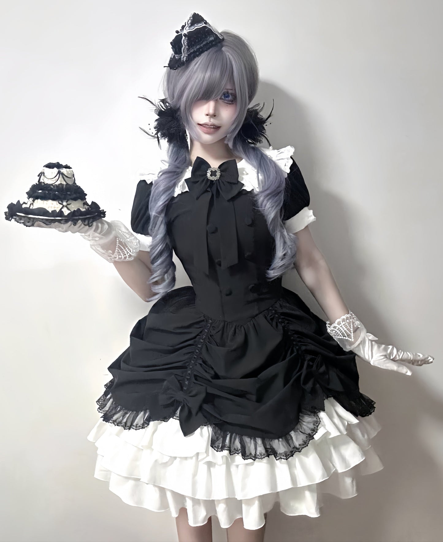 [limited Quantity] Gothic Dark Doll Lolita Black Ribbon Dress
