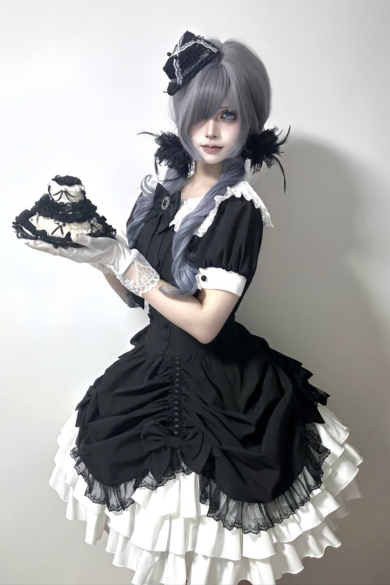[limited Quantity] Gothic Dark Doll Lolita Black Ribbon Dress