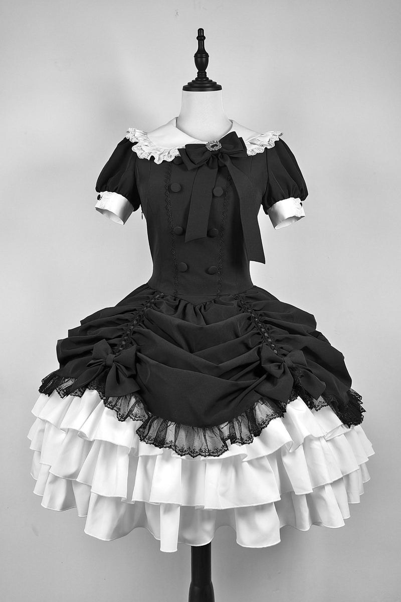 [limited Quantity] Gothic Dark Doll Lolita Black Ribbon Dress