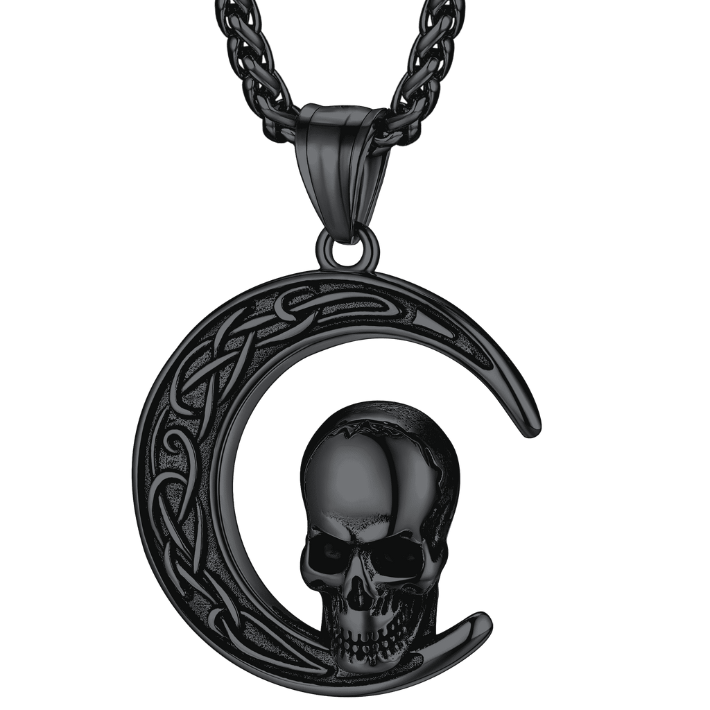 Flash Celtic Crescent Moon Skull Necklace for