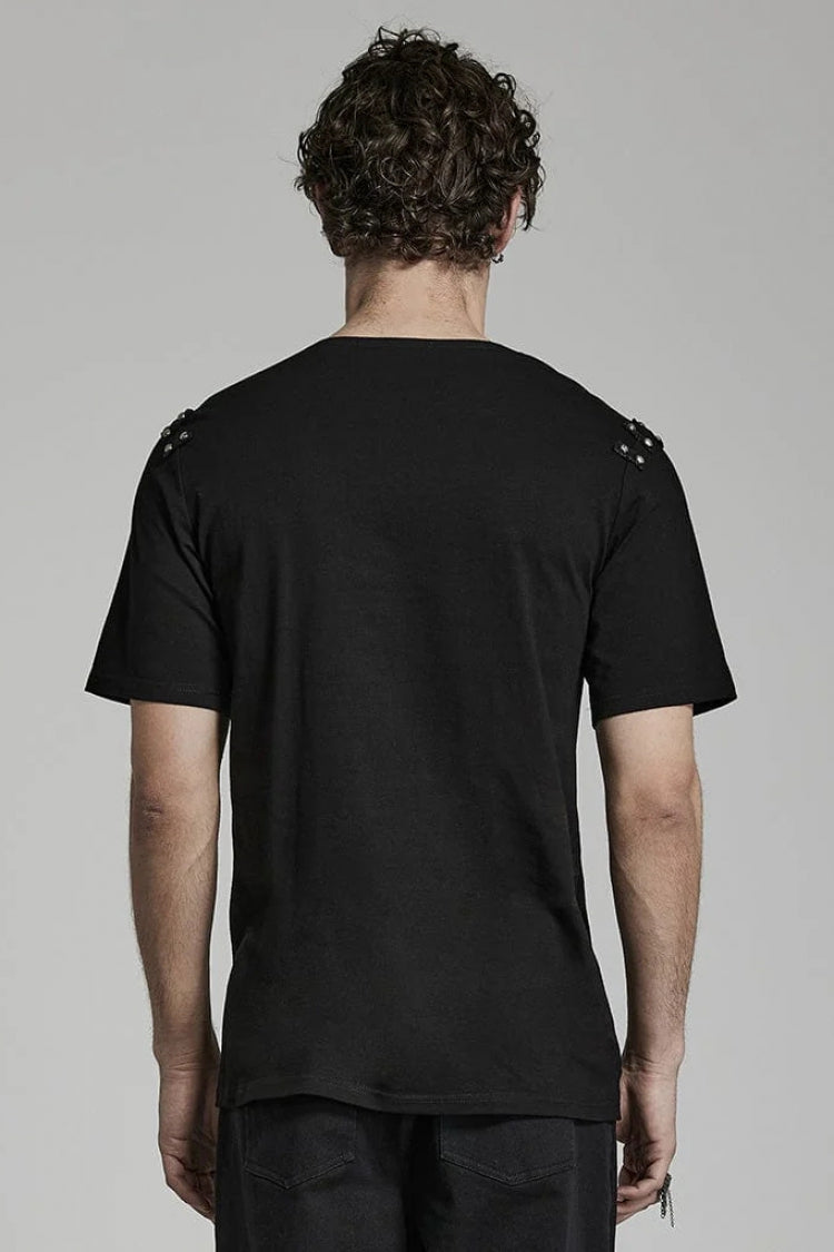 Black Short Sleeves Asymmetric Daily Steampunk T-shirt