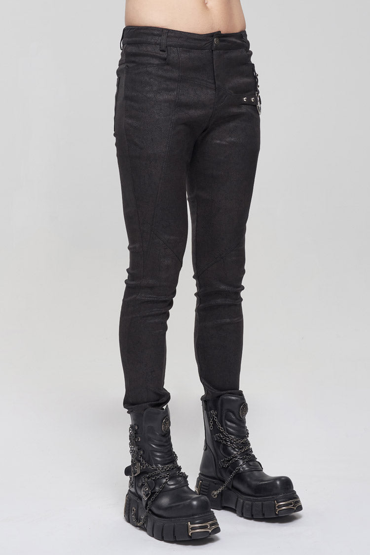 Black Basic Funds Metal Pentagram Crackle Punk Slim Pants