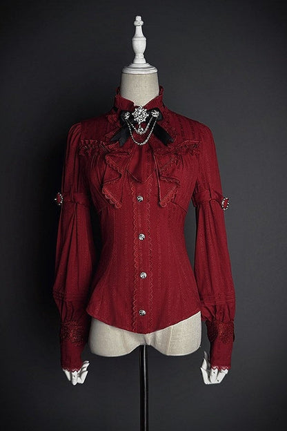 [pre-order Deadline: February 23] Dawnbreaker Gothic Ruffle Stand Collar Jacquard Ribbon Shirt