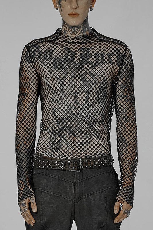 Black Punk Mesh See Through Long Sleeve T-shirt