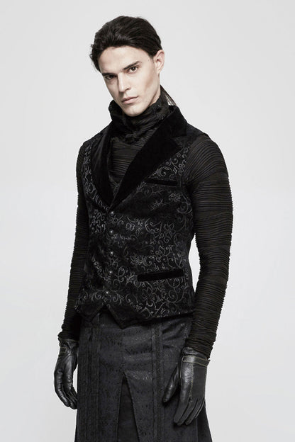 Black Jacquard Velvet Gothic V Collar Print Vest