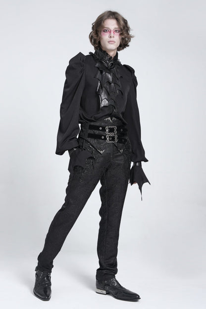 Black Stand Collar Long Puff Sleeves Gothic Batlike Blouse