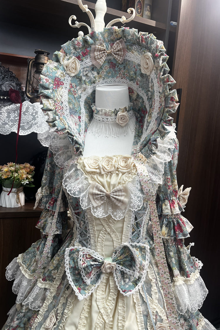 Green/ivory Print Ruffle Bowknot Lace Classic Princess Lolita Dress