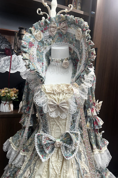 Green/ivory Print Ruffle Bowknot Lace Classic Princess Lolita Dress