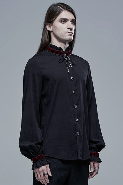 Black/red Gothic High Collar Front Retro Metal Button Lantern Sleeve Shirt