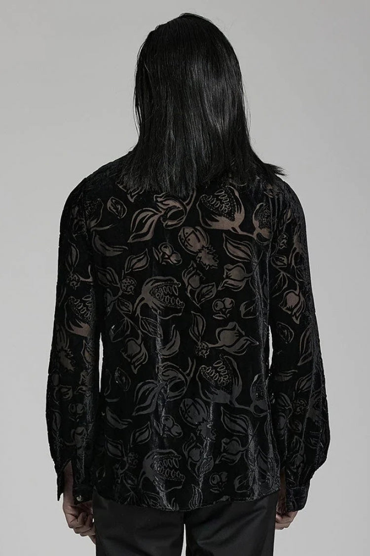 Piranha Print Lapel Collar Long Sleeves Gothic Blouse 2 Colors