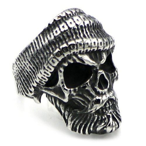 Bearded Skull Ring / 925 Sterling Silver Adjustable Rings / Gothic Punk Rock Biker Jewelry