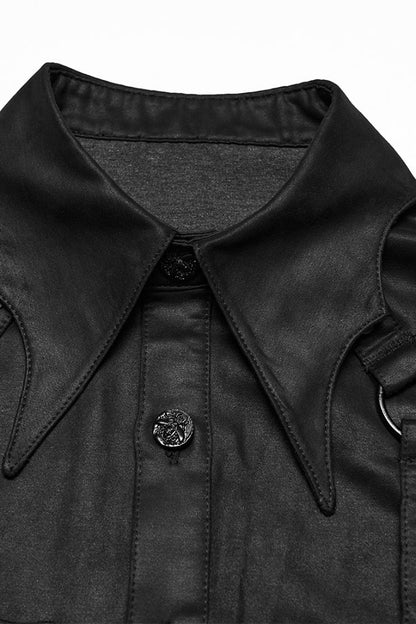 Black Bat Collar Long Sleeves Irregular Punk Blouse