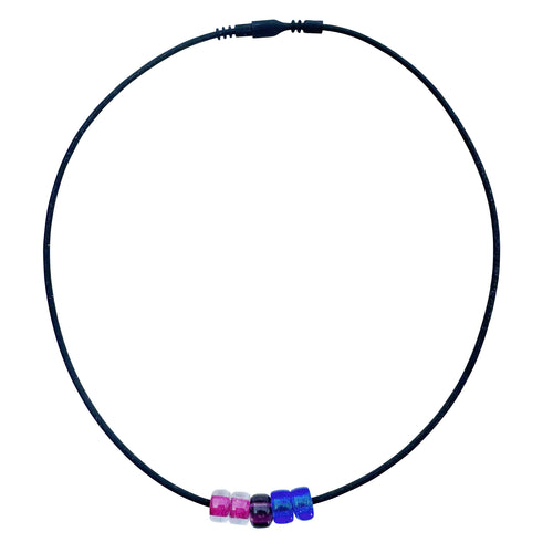 Bisexual Pride/bi Ally Necklace With Czech Glass Beads on Black Rubber Cord, 18 Inches