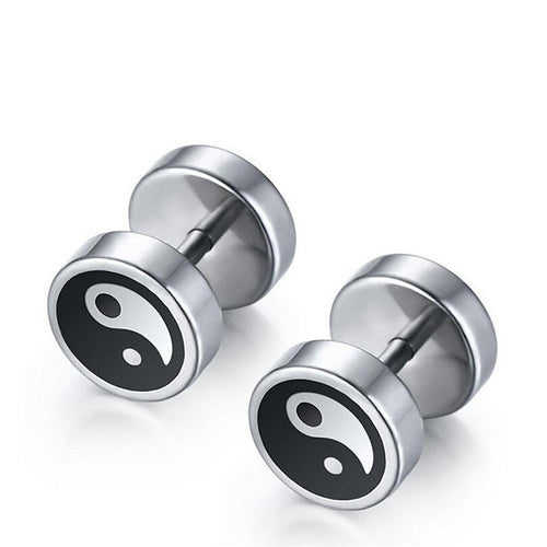 Black and White Cool Stud Earrings / Stainless Steel Pattern Jewelry