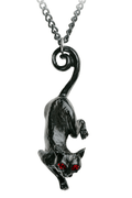 Black Cat Gothic Pendant With Red Crystal Eyes