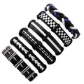 Black & White Leather Bracelet in Rock Style & Braided Rope Wristband Set of 6 Pcs
