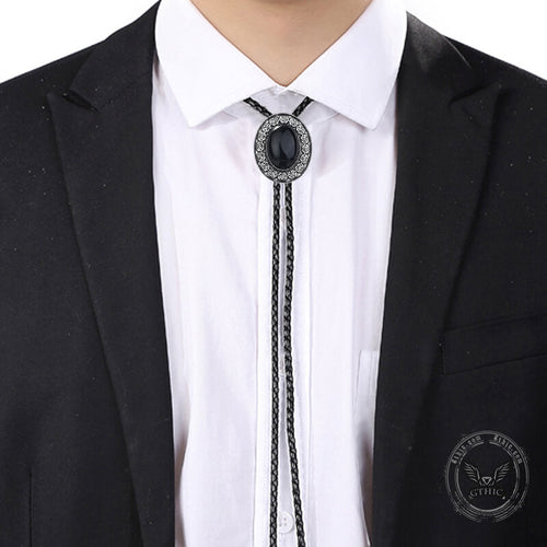 Black Stone Alloy Cowboy Bolo Tie