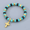 Colorful Turquoise Stainless Steel Cross Bracelet