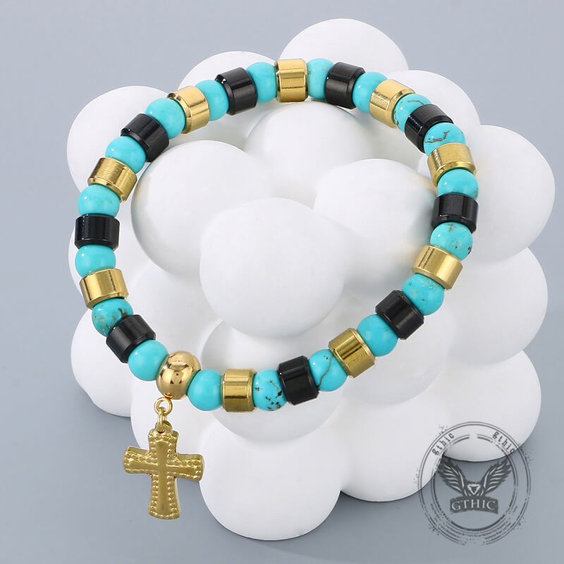 Colorful Turquoise Stainless Steel Cross Bracelet
