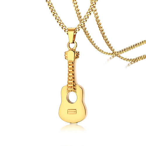 Brand Stainless Steel Necklace With Guitar Pendant / Storage Bottle Urn Ash Openable / Jewelry